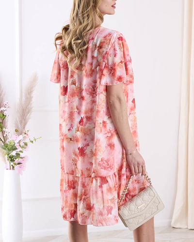 Жіноча сукня до коліна з принтом і воланом помаранчевого кольору - Одяг