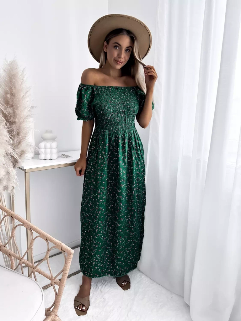 Květinově zelené dámské midi šaty - Oblečení