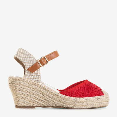 Dámské červené klínové sandály a'la espadrilles Oslape - Obuv