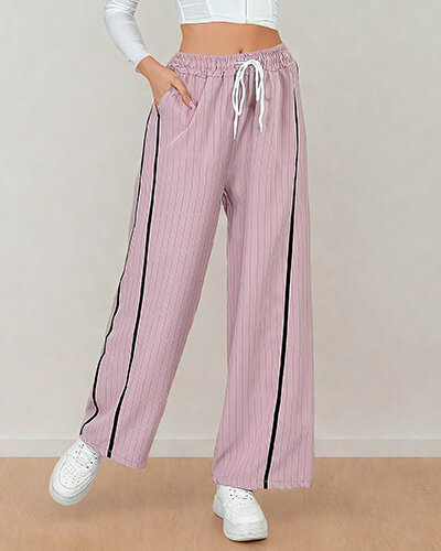 Royalfashion Dámské pruhované látkové kalhoty s proužky