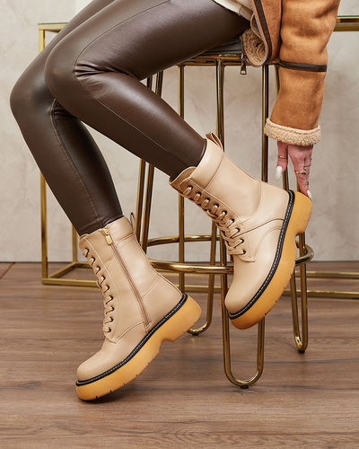 Royalfashion Béžové dámské šněrovací boty na pevné podrážce Diret