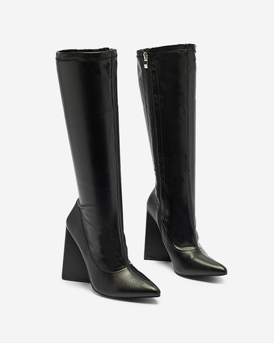 Černé dámské kozačky nad kolena Elfoli- Obuv