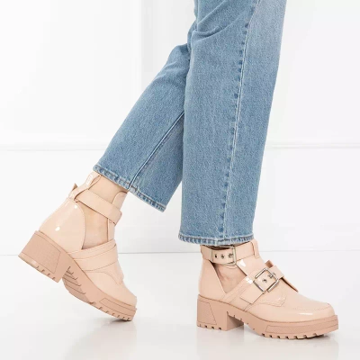 OUTLET Béžové dámské kozačky s ražbou Lerika - Obuv