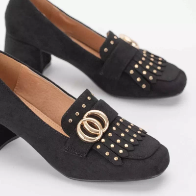 OUTLET Černé lodičky na sloupku s ozdobným svrškem Nell-shoes