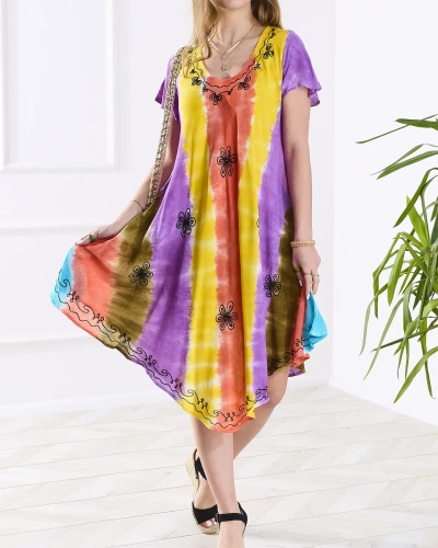 Žluto-fialový dámský přehoz na postel s nášivkami - Oblečení