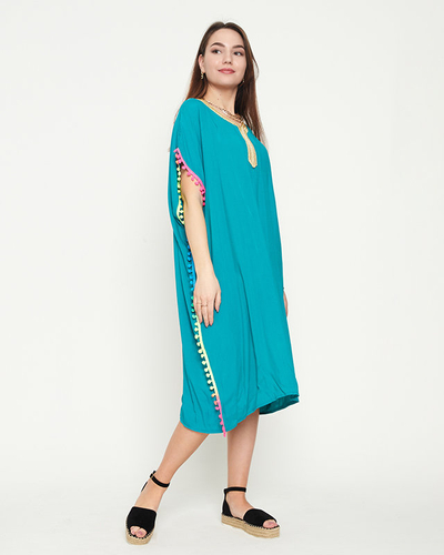 Dámská zelená letní plážová tunika s bambulkami - Oblečení