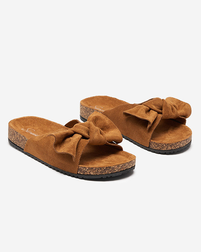 Dámské ekosemišové pantofle s mašlí v velbloudí barvě Dofro- Footwear