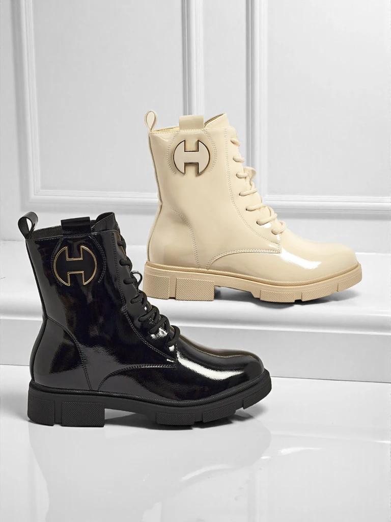 Lakované šněrovací dámské boty Kalen