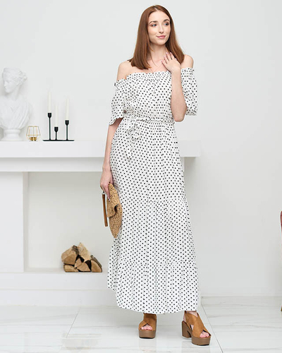 Жіноча біла сукня міді в горошок з відкритою спиною - Одяг