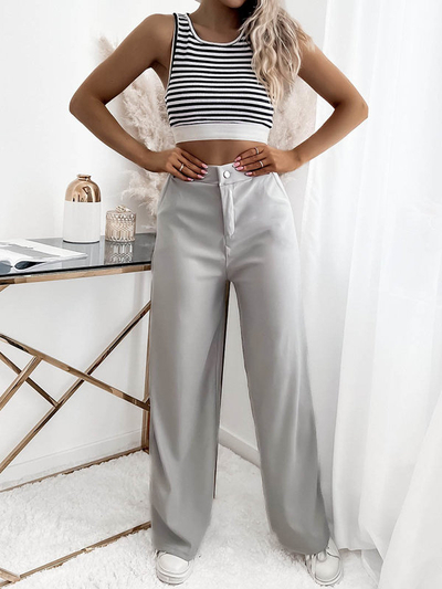 Dámské široké kalhoty ve světle šedé barvě- Oblečení