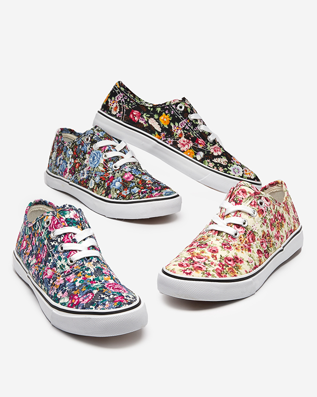 Námořnicky modré dámské tenisky s květinami Surfi - Obuv