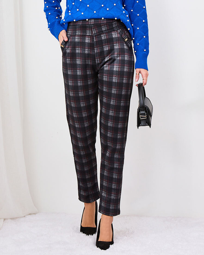 Royalfashion Сіро-червоні жіночі утеплені лосини в клітинку