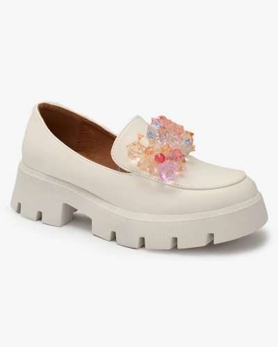 Royalfashion Bílé dámské mokasíny s barevnými krystaly Crystal Glam
