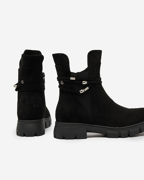 Чоботи жіночі Royalfashion чорні з декоративним ремінцем Dafflo