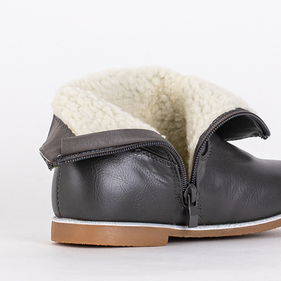 Šedé dívčí kozačky s ozdobným svrškem Noksimi-Shoes