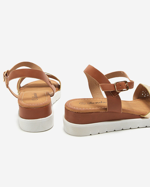 Коричневі жіночі босоніжки на низькій танкетці Dotif - Туфлі