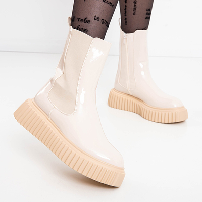 Béžové lakované dámské kozačky Monka - Obuv