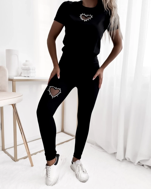 Royalfashion Чорний жіночий спортивний комплект з сердечками