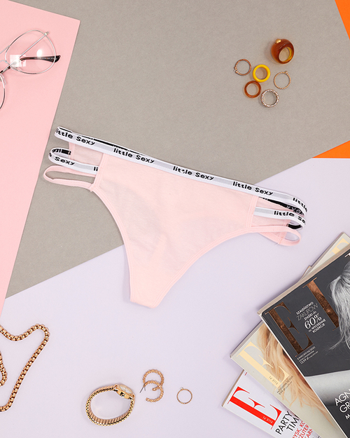 Жіночі рожеві бавовняні трусики стринги в смужку - Нижня білизна