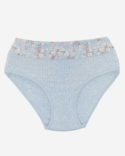 Dámské modré kalhotkové kalhotky s květinovým páskem - Spodní prádlo