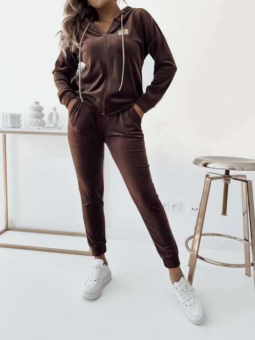 Royalfashion Темно-коричневий жіночий велюровий комплект світшотів