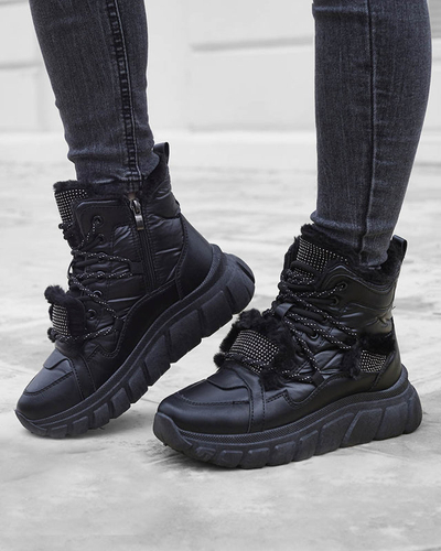 Černé sněhule z ekokůže se zirkony Armof - Obuv