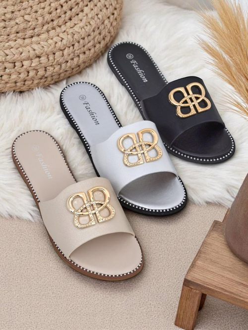 Royalfashion Жіночі шльопанці на плоскій підошві Aura Gold