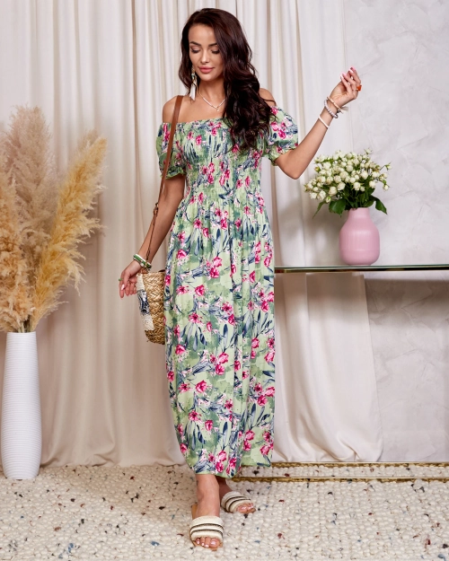 Зелена жіноча квіткова сукня міді - Одяг
