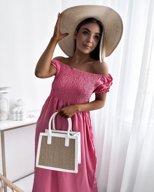 Рожева довга жіноча сукня а-ля гімнастерка - Одяг