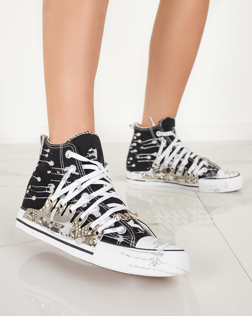 Чорні жіночі високі кеди з блискітками Survivi