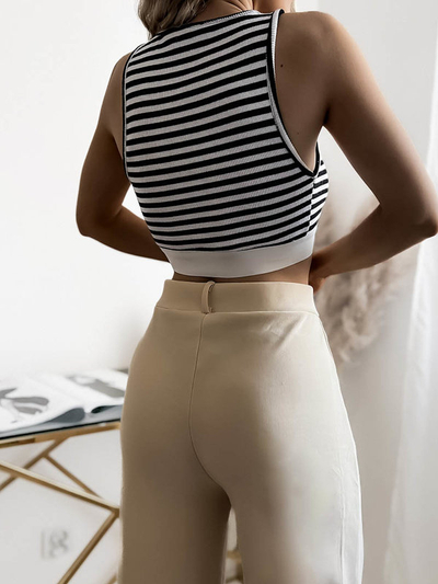 Široké dámské kalhoty v béžové barvě- Oblečení