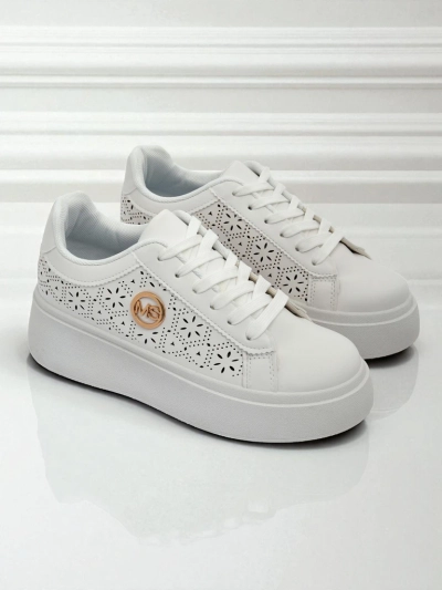 Жіночі снікерси Aelia Royalfashion на платформі білі ажурні ecru