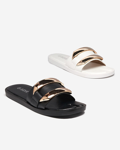 OUTLET Жіночі білі тапочки з великим золотим орнаментом Кедіно - Взуття