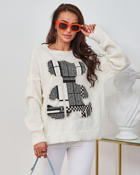 Royalfashion Krémový dámský svetr s medvídkem