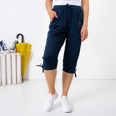 Tmavě modré dámské krátké kalhoty s kapsami PLUS SIZE - Oblečení