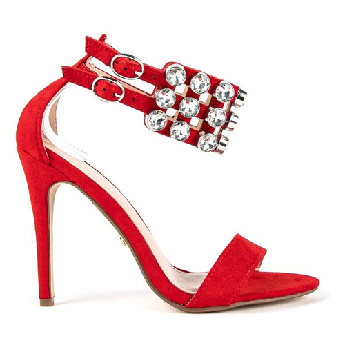 Червоні босоніжки на високому каблуці з фіанітом Elvine - Взуття