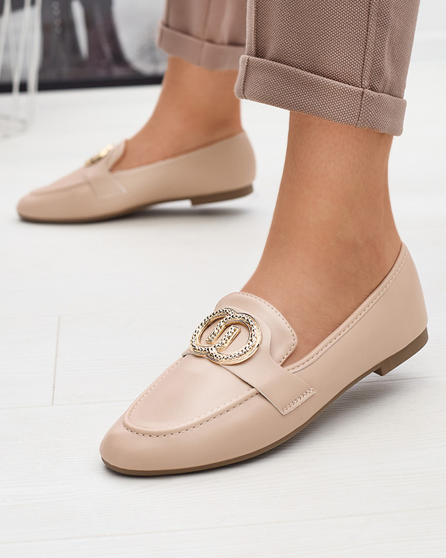 Béžové dámské mokasíny se zlatým zdobením Uletta - Obuv