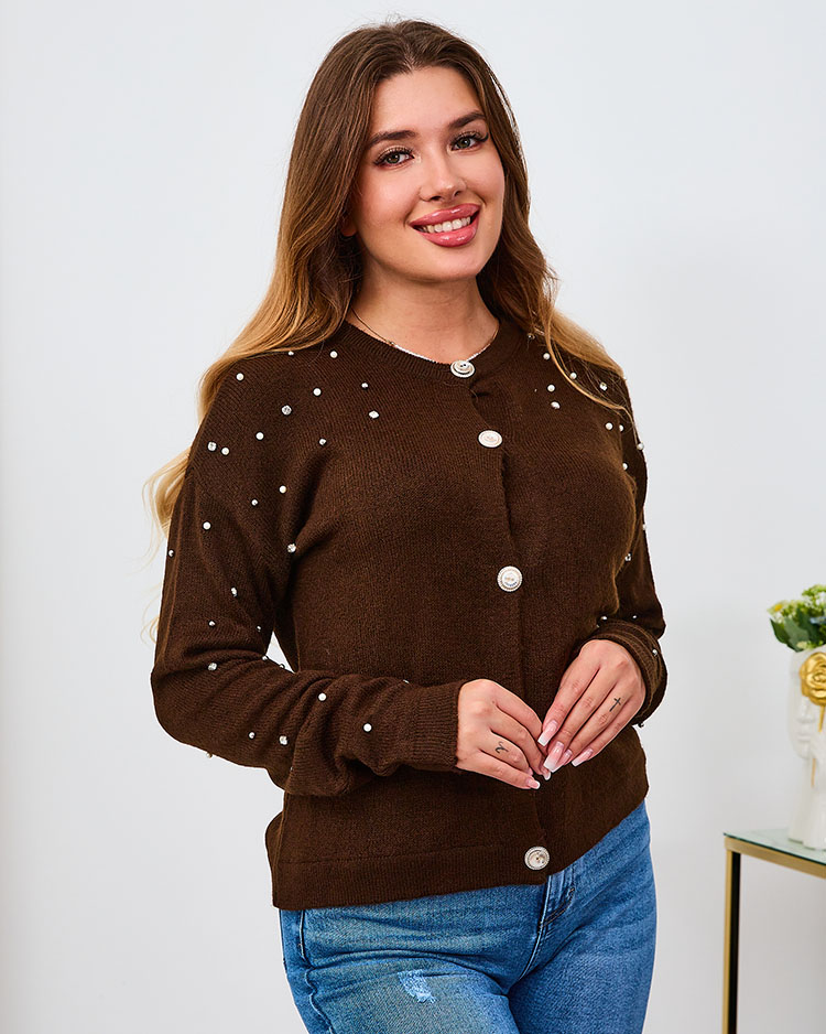 Royalfashion Červený dámský svetr bez knoflíků