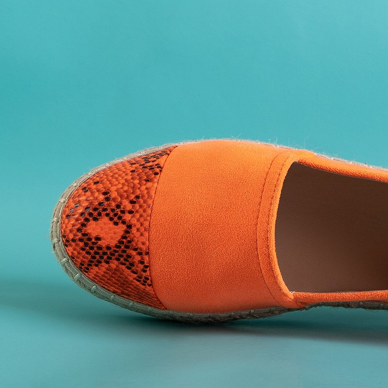 Neonově oranžové dámské espadrilky se zvířecí ražbou Lenda - Boty