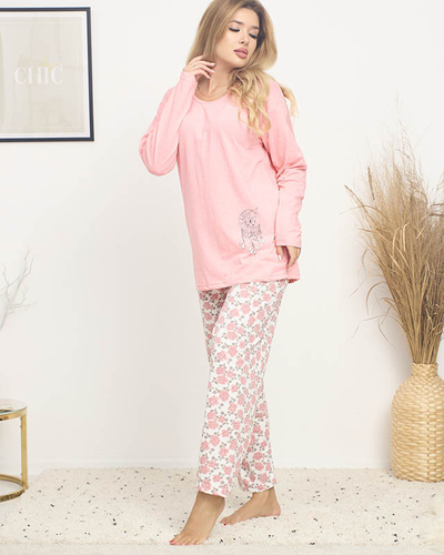 Dámské pyžamo s květinovým potiskem v růžové barvě PLUS SIZE- Oblečení