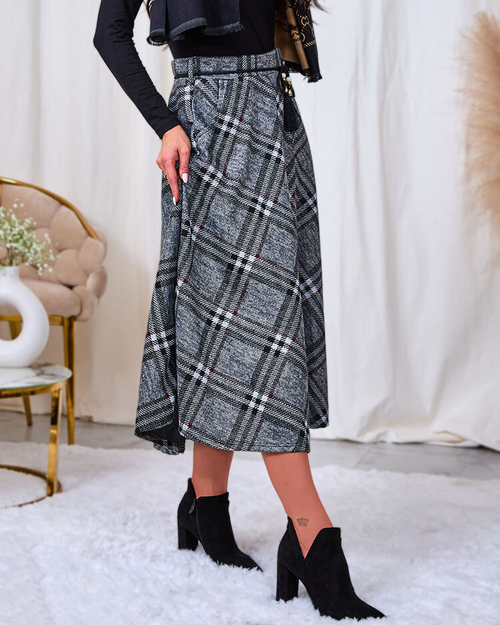 Royalfashion Жіноча сіро-червона довга спідниця в клітинку