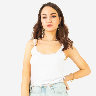 Bílé dámské tričko s krajkou na ramínkách - Oblečení