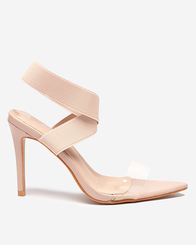 Dámské sandály na jehlovém podpatku v barvě Koala Beige - Obuv