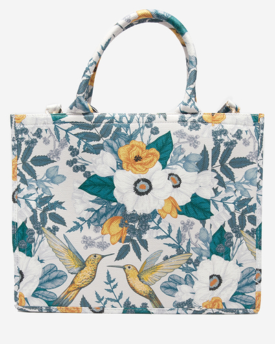Šedomodrá dámská nákupní taška s květinovým potiskem - Příslušenství