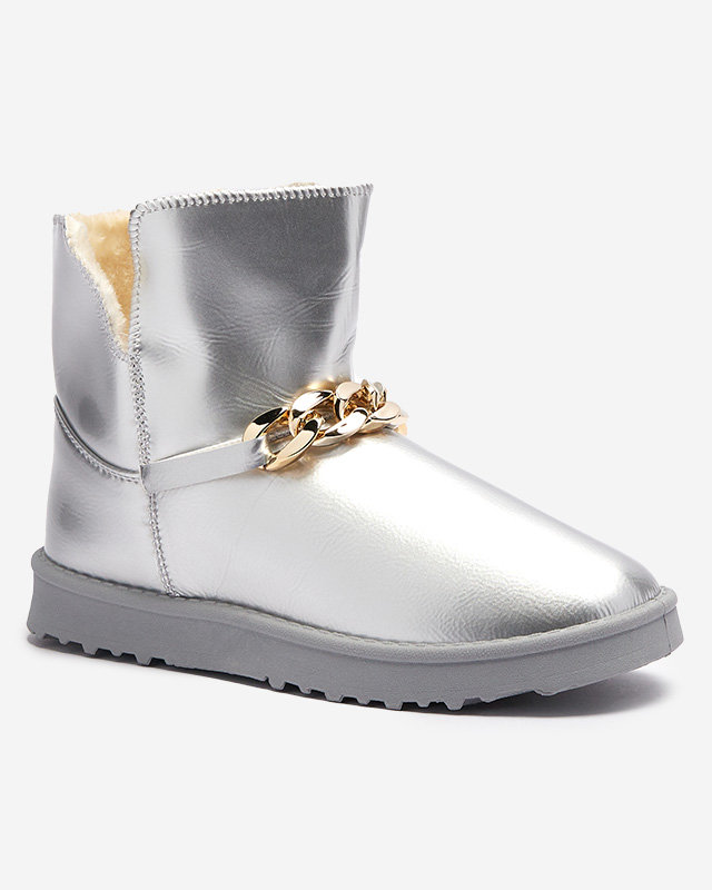 Dámské lakované sněhule z ekokůže ve stříbrné barvě Plerussi- Obuv