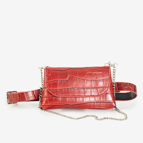 Бордова жіноча поясна сумка із тисненням під зміїну шкіру - Сумки