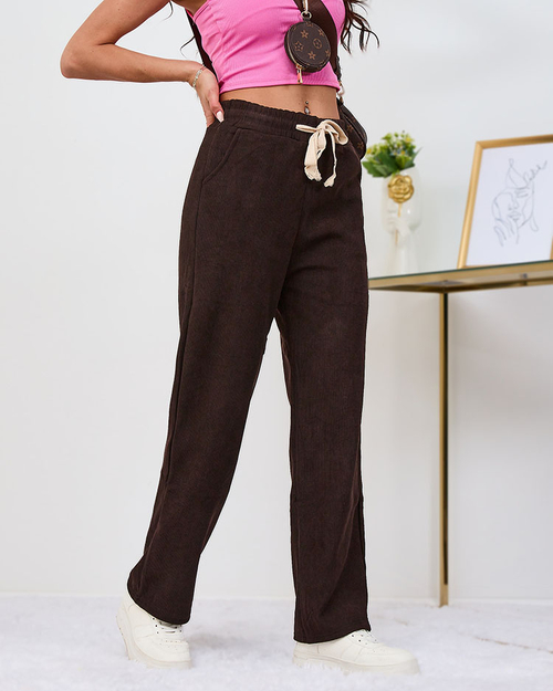 Royalfashion Утеплені темно-коричневі вельветові жіночі штани