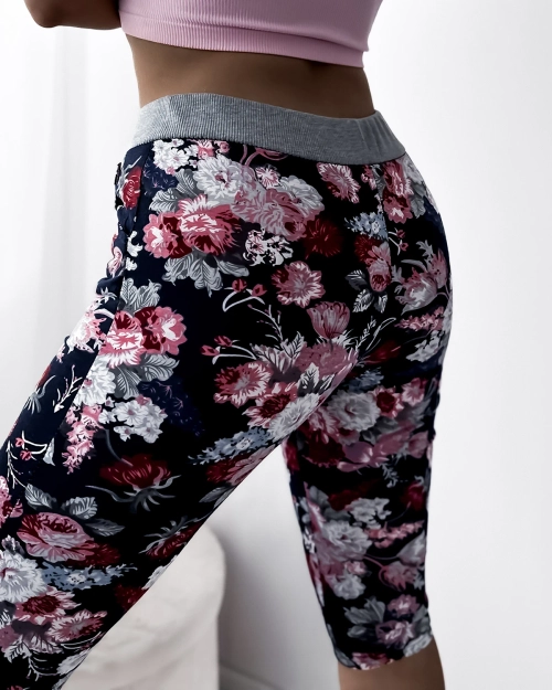 Бордові жіночі легінси 3/4 довжини з візерунком PLUS SIZE