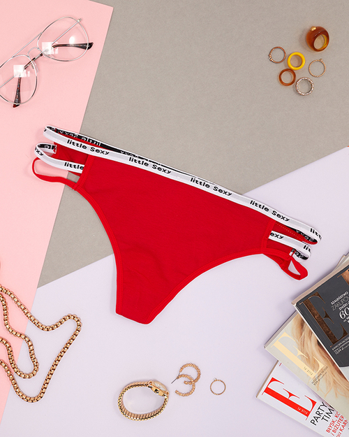 Жіночі червоні бавовняні трусики стринги в смужку - Нижня білизна