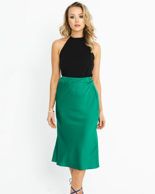 Dámská zelená saténová midi sukně - Oblečení